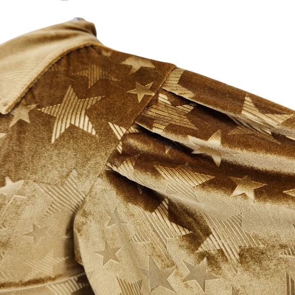 POL Crushed Velvet Gold Star Button Front Puff Long Sleeves Ruched Front Large - Picture 8 of 9